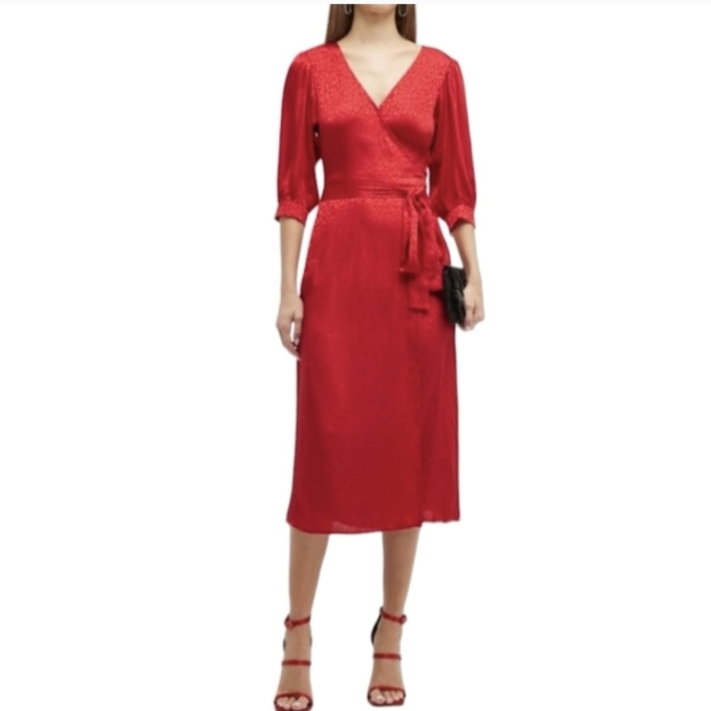 NWT Michael Kors Cheetah Jacquard Midi Wrap Dress Crimson Red - 3X